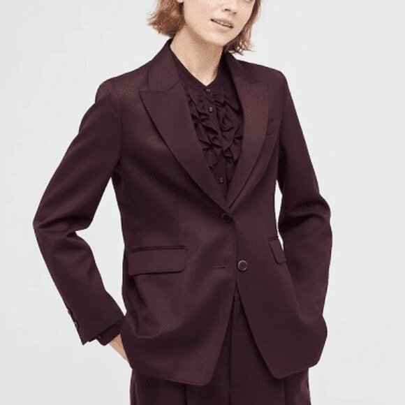 Ines De La Fressange Uniqlo Jackets & Blazers - Ines De La Fressange Uniqlo Womens Burgundy Blazer Size M Two-Button Lined